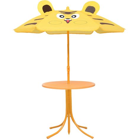 Set de 1 Table et 2 chaises de bistro avec parasol pour enfants, Set bistrot, Ensemble repas de jardin, Jaune OIB2384E (1/5)