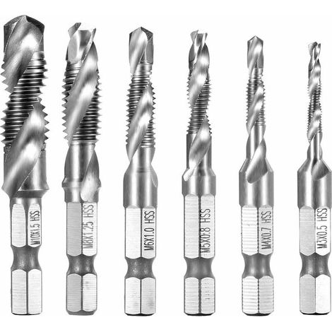 Coffret tarauds et filières 6 Pièces Foret Mèche HSS à tige Hexagonale M3-M10 Filetage Vis Robinet - Argent (1/5)