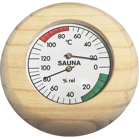 Hygromètre thermomètre sauna : 2 en 1 - Thermomètre de sauna - Hygromètre en bois avec haute précision - 145 mm - Rond - Pour atelier, école, marché, entrepôt, sauna (1/5)