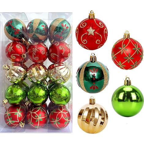 Ensemble de 30 boules de Noël décoratives, boules de Noël rouges, vertes et dorées de 6 cm, décorations d'arbre de Noël suspendues (1/5)