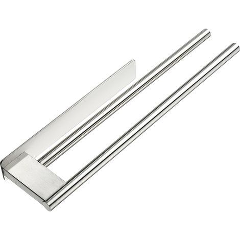 Toallero doble de acero inoxidable, autoadhesivo, con dos brazos, para montaje en pared, para baño y cocina (plateado) (1/5)