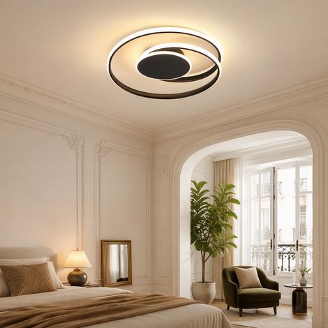 Plafonnier LED, lampe de plafond, plafonnier spiralé éclairage latéral, 3842 lm 44 W, salon chambre cuisine, noir sable (1/5)