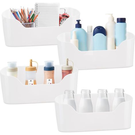 4 Boîte de Rangement, Plastique ABS, Adhésif Sans Perçage, Porte Armoire, Cuisine Salle de Bain (1/5)