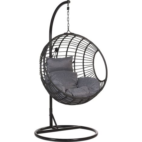 Hängesessel mit Gestell ASPIO Polyrattan Schwarz