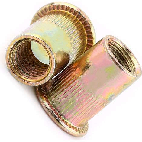 Flachkopfnietmuttern mit vertikaler Nut, Serie M3-M12 (Kohlenstoffstahl mit farbiger Zinkbeschichtung) (1/5)