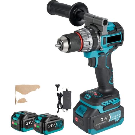 Perceuse électrique, moteur sans balais, lampe de travail LED, Avec 2×Batterie (1/2)