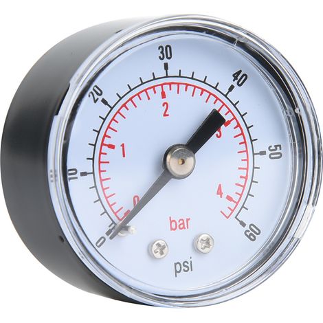 Manomètre mécanique pour air, huile et eau, raccord arrière BSPT 1/8 pouce (0-60 psi 0-4 bar) (1/5)