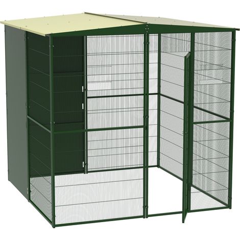 VOLIÈRE DE JARDIN 2X2 M À TOIT DEUX PENTES ET 2 PANNEAUX COUPE-VENT OPAQUES IMOR®