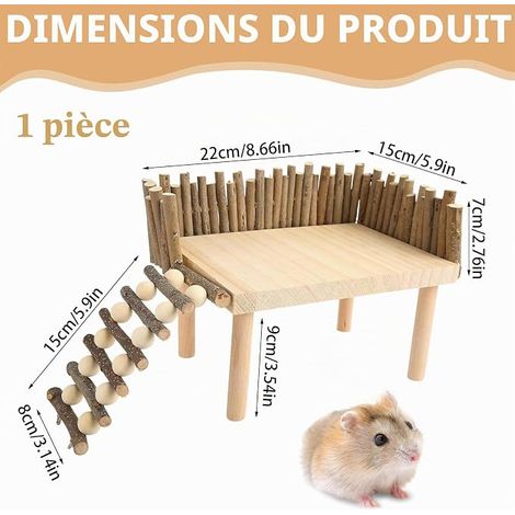 Hamster Accessoire Jouet Hamster Accessoires Cochon d' Bois Massif Naturel Grimpable avec Clôture pour Ronger Les Dents Convient aux Hamsters Dorés Cochons d'Inde et Tous Les Petits Animaux (1/4)