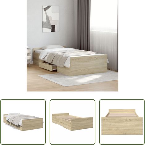 vidaXL Sonoma-Eiche - Bettgestell mit Schubladen Sonoma-Eiche 75x190 cm Holzwerkstoff (1/5)