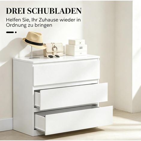 Kommode 80 x 39 x 73 cm aus weißen Spanplatten, 3 Schubladen, platzsparend – MEUBLIV (1/5)