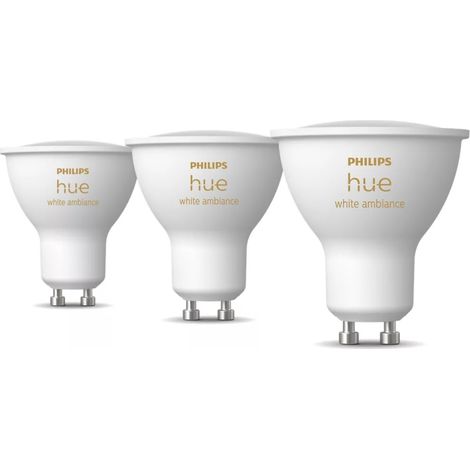 Philips Hue – Ampoule connectée GU10 blanc ambiance – Lot de 3 – 4,2 W – Température de couleur 2200-6500 K – Flux lumineux 400 lm (1/5)