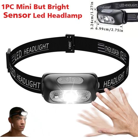 (Mini lampe frontale à capteur) Mini lampe frontale rechargeable à capteur, puissante, pour la pêche, le camping et le camping. Lampe torche LED COB, phare avant, lanterne. (1/5)
