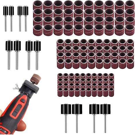 132 Pièces Tambour de Ponçage, Comprenant 120 Pièces Bandes de Ponçage et 12 Pièces Tambour Mandrin pour Polissage, Lissage et Finition pour Outils Rotatifs (1/5)