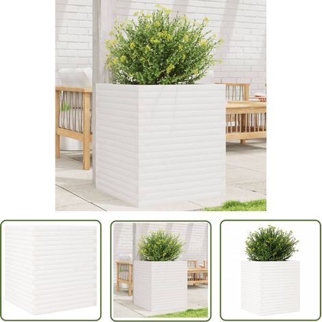 The Living Store Pflanzkübel Weiß 60x60x68,5 cm Massivholz Kiefer - Kiefernholzkübel - Blumentopf Weiß - Pflanzkübel Außen - Gartendekoration - Balkonpflanzen (1/5)