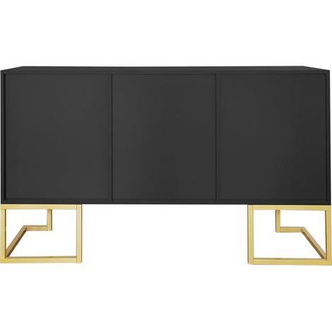 Credenza a 3 ante nera con ripiani regolabili e base in metallo, 138 x 40 x 80,5 cm (1/5)