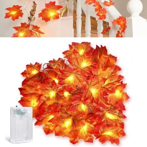 1 guirlande lumineuse feuille d'érable, 40 LED, 6 m, lumière blanche chaude, décoration intérieure/extérieure automne Noël