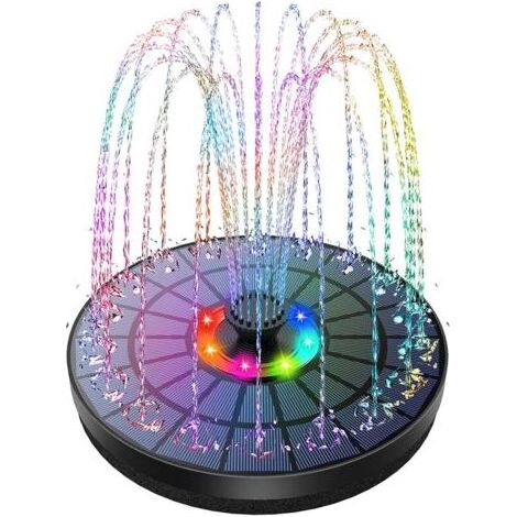 Fontaine de jardin solaire à LED – Pompe flottante 3W avec batterie 900mAh – 7 buses pour effets de pulvérisation – Hauteur 30-60 cm (1/5)