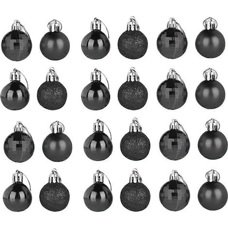 24 boules de Noël suspendues en plastique de 4 cm, décorations de Noël (noires)-44cm-Black (1/2)