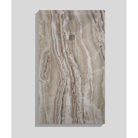 Kroos – Receveur de douche à poser Travertin brun – Finition lisse Stone 3D – Dimensions 100 x 80 cm – Grille de couleur – Antidérapant et étanche (1/4)