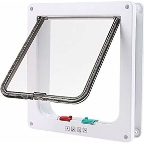 Grande chatière blanche à verrouillage de porte à 4 voies pour chat ou chien facile à installer (23 cm x 25 cm x 5,5 cm) (1/4)