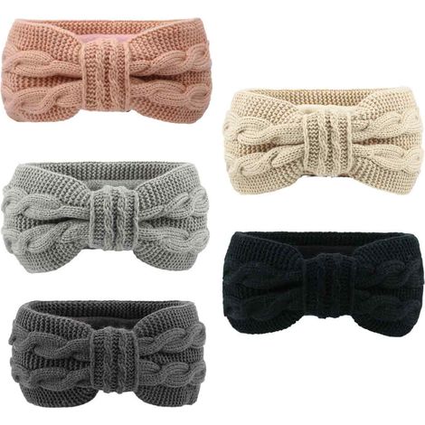 Lot de 5 bandeaux torsadés en maille, foulards d'hiver à nouer, bandeau doublé de fourrure, turban épais en crochet, cache-oreilles élastiques, accessoires pour cheveux pour filles et femmes