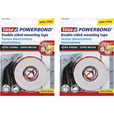 Cinta adhesiva de espuma de doble cara Tesa, color blanco resistente, 1,5 m x 19 mm x 2 (1/5)