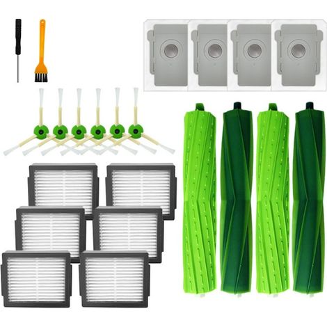20 accessoires de rechange pour iRobot Roomba i3+ i4+ i6+ i7+ i7 Plus i8+, comprenant : 4 sacs à poussière, 6 filtres et 6 brosses latérales.