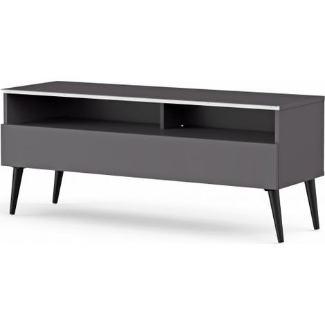 Meuble TV 1 porte 2 niches mélaminé gris Halmstad 120 cm (1/5)