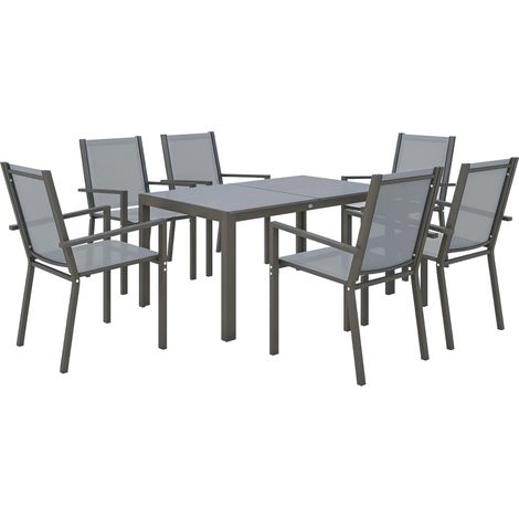 Outsunny conjunto de mesa y sillas jardín de 7 piezas, muebles de jardín exterior con 6 sillas apilables y marco de acero para terraza, patio, gris (1/5)