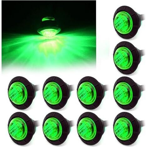 GROOFOO 10PCS 3/4" 12V LED Lampe Latérale Ronde pour Camion, Voiture, Bus, Remorque, Caravane, Bateau, Feu Arrière, Feu Stop (Vert) (1/4)