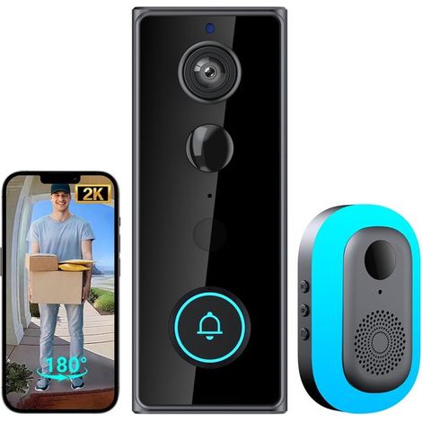 Sonnette sans fil - Sonnette vidéo - Caméra de sonnette vidéo - Sonnette intelligente - Qualité d'image 2K - Vue grand angle 180° - Résistance à l'eau IP65 - Sans frais mensuels (1/5)