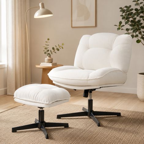 Chaise Relax avec Repose-Pieds – Chaise Inclinable Pivotante, Hauteur Réglable, Double Rembourrage, Base en Métal, pour Salon- Beige (1/2)
