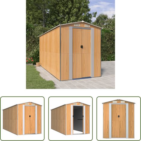 vidaXL Gartenhaus - Geräteschuppen Hellbraun 192x440x223 cm Verzinkter Stahl (1/5)