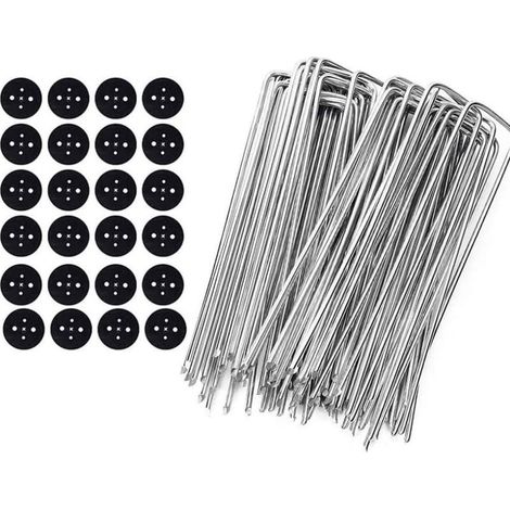 Piquets de Fixation en Acier Galvanisé (40 Pièces) - Agrafes de Fixation Solides pour Toile de Paillage, Grillage et Filets - 150 mm Long, 30 mm Large, Ø 3 mm (1/5)
