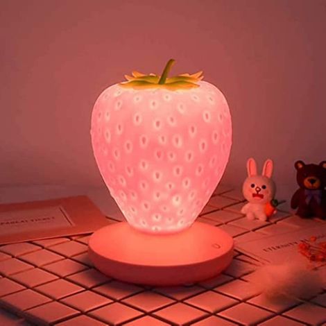 LED-Nachttischlampe in Erdbeerform für Kinder, niedliches Nachtlicht mit 3 wechselnden Farben (weiß), Nachttischlampe mit Erdbeermuster für Kinder.