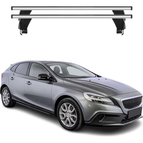 OMAC Dachträger Querträger Alu für Volvo V40 2016-2019 FL – Abschließbar – T-Nut – City-Crash-getestet – Max. 50 kg Silber (1/5)