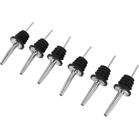 Lot de 6 bouchons verseurs en acier inoxydable pour bouteilles de vin, spiritueux et cocktails. (1/4)