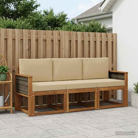 vidaXL Ensemble de canapés d'extérieur avec coussin 3 pcs Naturel (1/5)