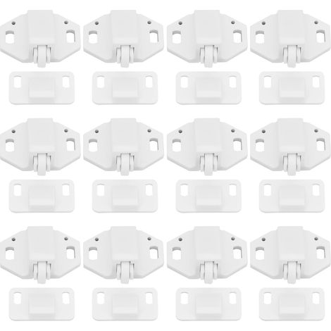 Lot de 12 loquets à rouleau pour portes de placards, tiroirs, armoires de rangement, petites portes de placards, 35,5 x 26 x 21,5 mm / 29 x 20 x 14,5 mm, blancs (1/5)