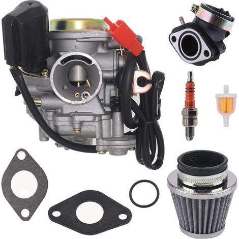 Compatible avec le carburateur 4 temps GY6 pour scooter 49cc 50cc Taotao Go Kart Moped Moteurs PD18J Carburateur 139QMB avec filtre à air Collecteur d'admission (1/4)