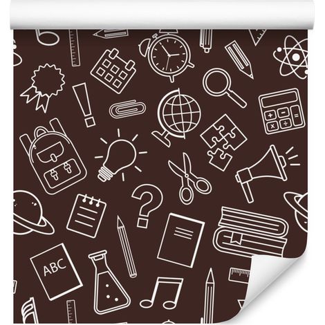 Papier peint fournitures scolaires bordeaux et rouge pour salon et chambre 50x1000 cm (1/5)
