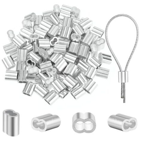 Lot de 100 serre-câbles de 2 mm - Manchons à sertir en aluminium de 2 mm - Manchons de serrage - Manchons de serrage - Serre-câbles - En aluminium - Boucle de sertissage pour câble métallique de (1/5)
