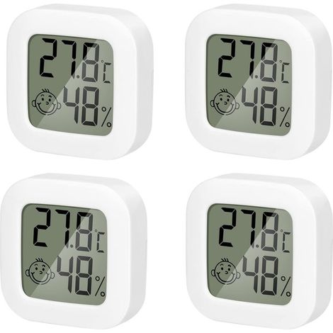 Paquete de 4 mini termómetros higrómetros LCD para interiores, monitor de temperatura e higrómetro de alta precisión con icono de aire, cómodos para la cocina, la habitación del bebé, el invernadero, (1/5)
