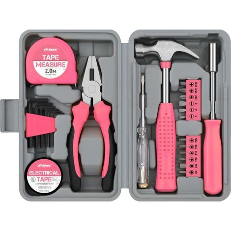 Sets kit d’outils maison outils à main polyvalents pour réparations clés hexagonales tournevis pinces boîte 24 pcs 2 Rose (1/5)
