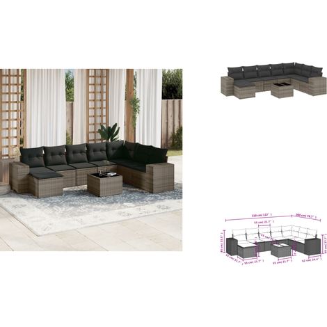 Salon de jardin 9 pcs avec coussins gris résine tressée - Ensemble Salon De Jardin - Meuble De Jardin - Résine Tressée - Rotin Synthétique - Mobilier D'extérieur (1/3)