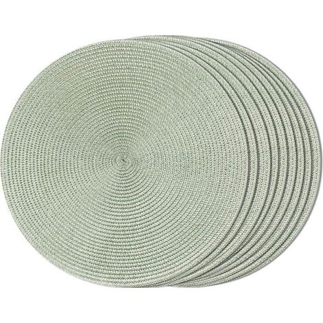 Sets de table ronds en PP vert clair, résistants à la chaleur, lavables, lot de 8, 38 cm de diamètre. (1/5)