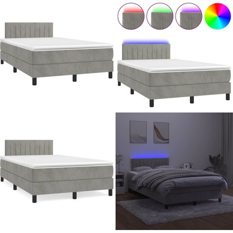 Sommier à lattes de lit avec matelas LED gris clair 120x190 cm - Lit Plateforme - Lit Rembourré - Lit Design - Lit Moderne - Lit Capitonné - Home & Living (1/5)