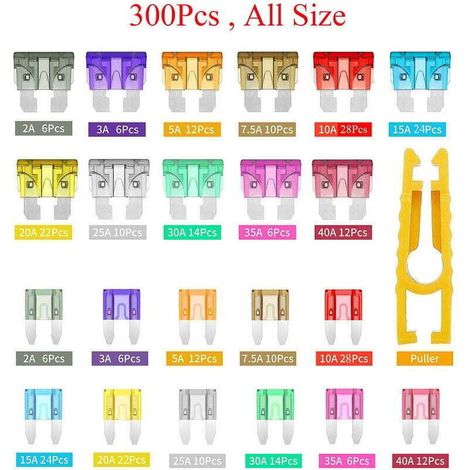 300 Pièces Fusibles de Voiture, Fusible de Lame, Fusible à Lame Standard, Mini Kit de Fusibles, Kit de Fusibles Standard Mini La Norme Professionnel Multicolore Fusible pour Voiture, Camion, Bateau (1/4)