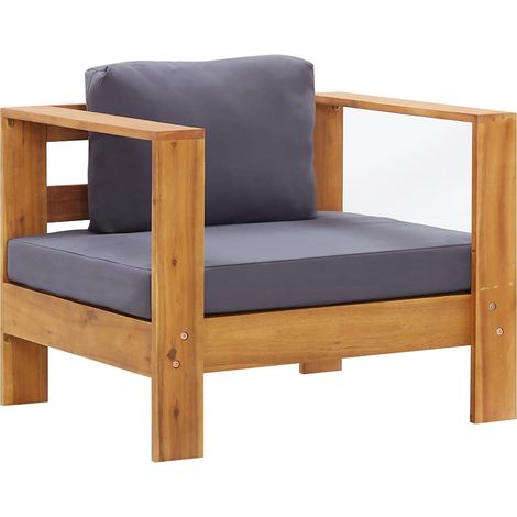 Chaise de jardin Fauteuil de Jardin avec coussin Gris foncé Bois d'acacia solide 21755